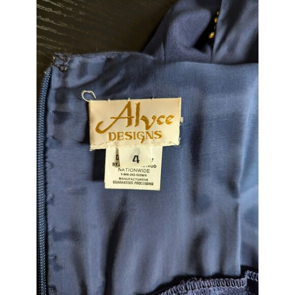 Vintage Alyce Designs Sequin Blue Prom‎ Cocktail Dress Gold Beading Size 4 - Picture 10 of 12